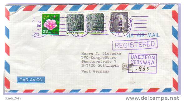 Airmail Registered Letter Daejeon Korea To Göttingen 1985 (528) - Korea (Süd-)