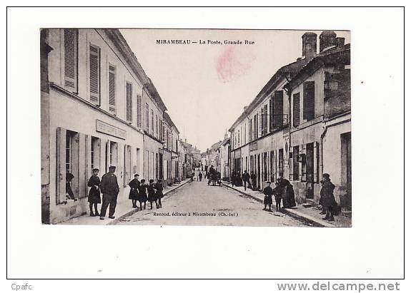 Carte 1910 MIRAMBEAU / LA POSTE ET GRANDE RUE - Mirambeau