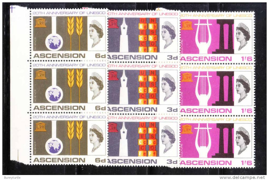 Ascension 1967 UNESCO Anniversary Issue Omnibus Blk Of 3 MNH - Ascension (Ile De L')