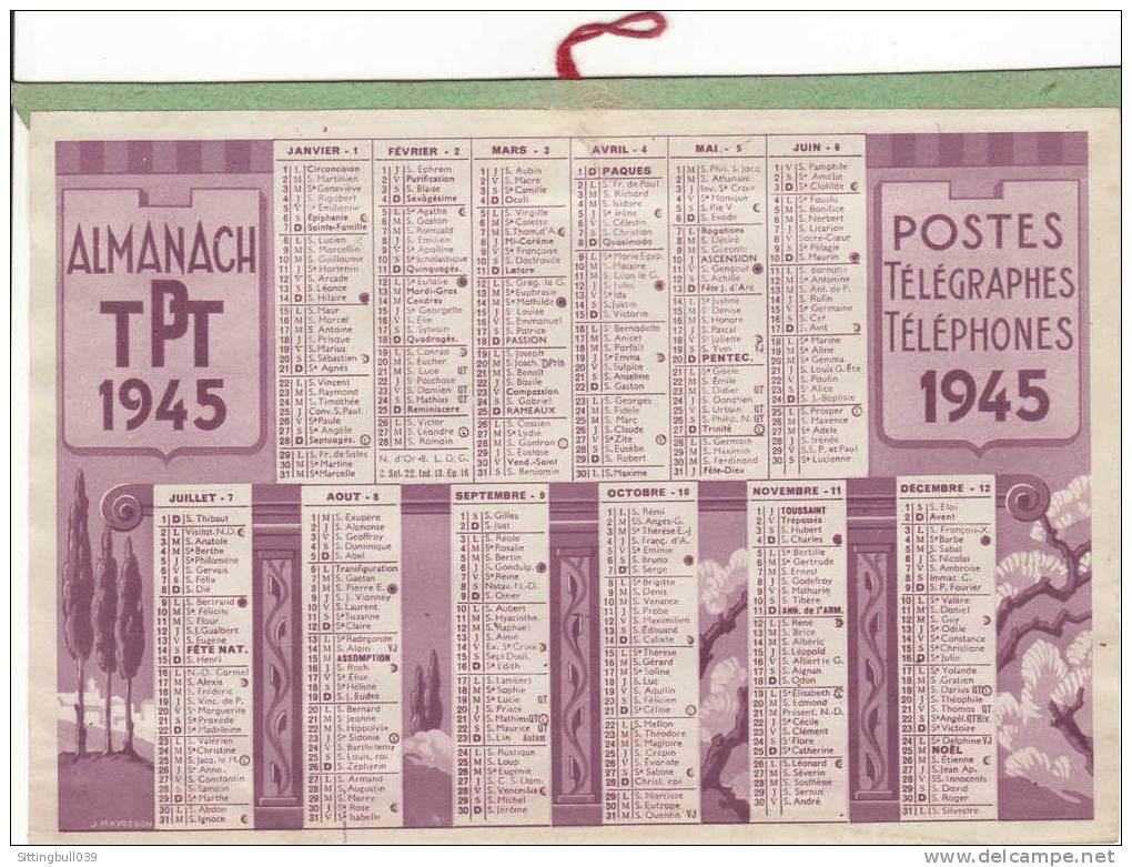 ALMANACH DES PTT 1945. Illustration De J. MAYOSSON. Avec Carte Des Chemins De Fer Français. - Kleinformat : 1941-60