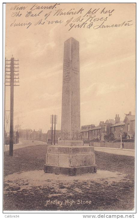 HADLEY  High Stone (Erected 1740 - Circulé En 1910) - Hertfordshire