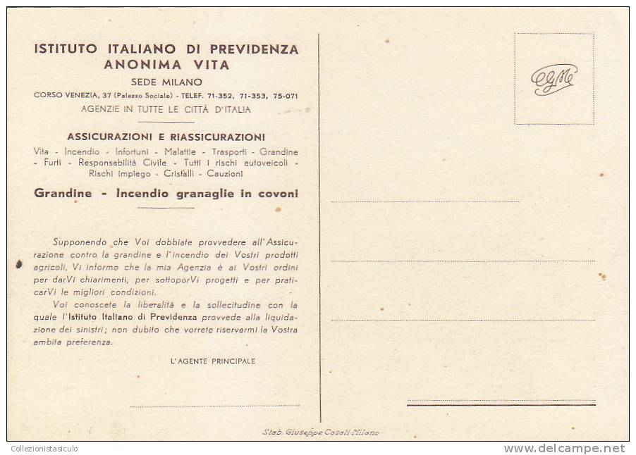 E211- Pubblicitaria Istituto Italiano Di Previdenza Vita - Assicurazioni -  F/g Non Vg. - - Advertising