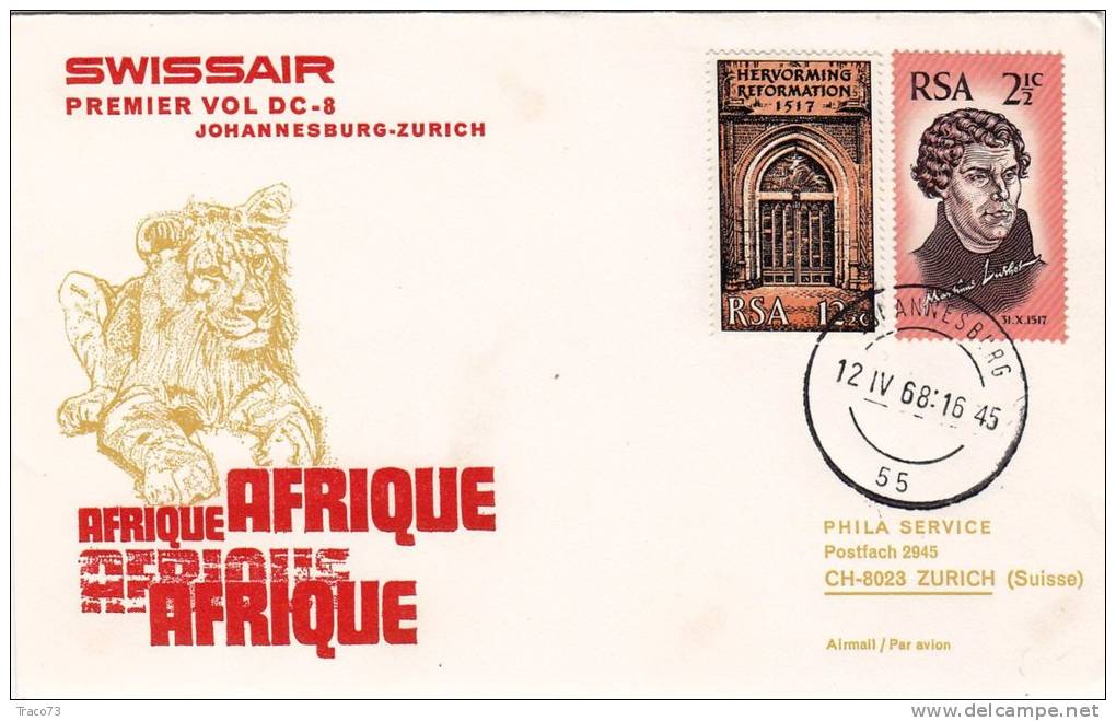 JOHANNESBURG / ZURICH  -  Cover _ Lettera   _  SWISSAIR - Aéreo