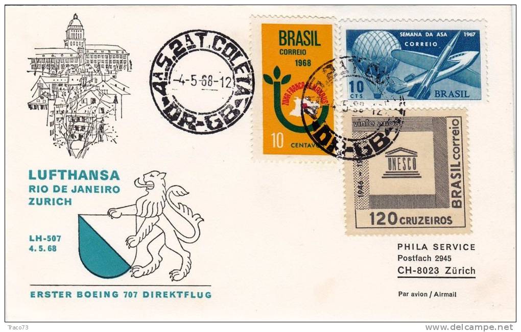 RIO DE JANEIRO /  ZURICH  -  Cover _ Lettera   _  SWISSAIR - Posta Aerea