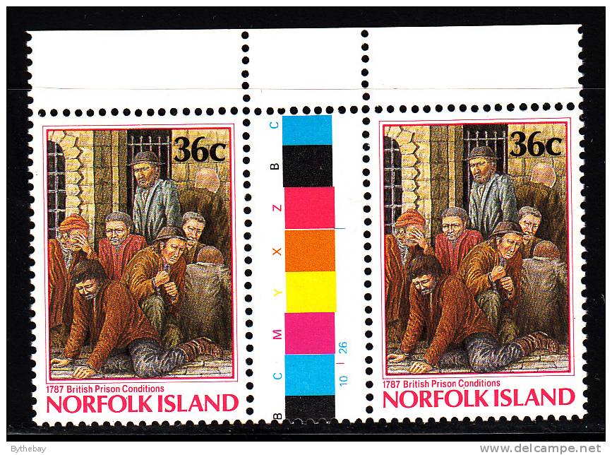 Norfolk Island MNH Scott #392 Gutter Pair 36c 1787 British Prison Conditions - Commission Of Governor Phillip 200th Ann - Ile Norfolk