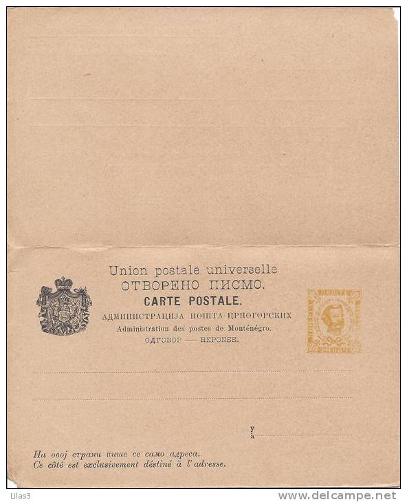 Entier Postal  Carte Postale Avec Réponse Payéetimbre Jaune Texte En Noir. Beau - Montenegro