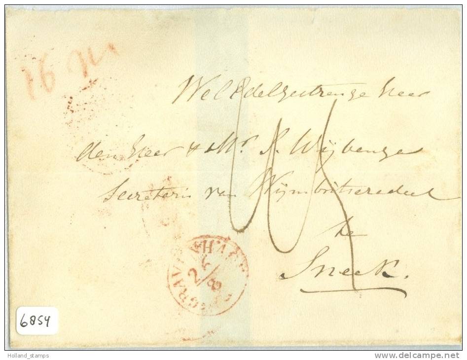 VOORLOPER BRIEFOMSLAG Van 's-GRAVENHAGE Aan SECRETARIS  WIJBENGA Wymbritseradiel Te SNEEK  (6854) - ...-1852 Préphilatélie