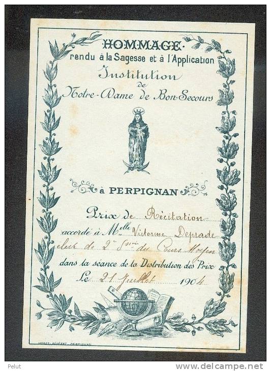 Perpignan 1904 Prix De Récitation Notre-Dame De Bon Secours - Non Classés