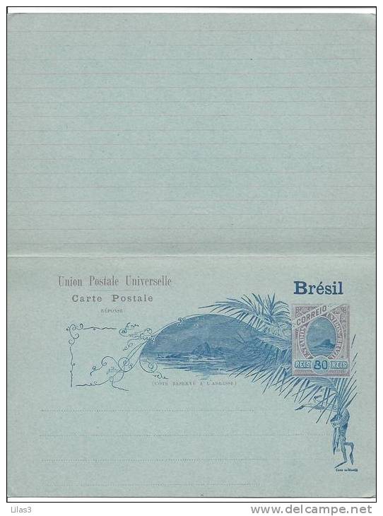 Entier Postal Carte Postale Avec Réponse Payée 80 Reis Bicolore Neuf Superbe - Postal Stationery