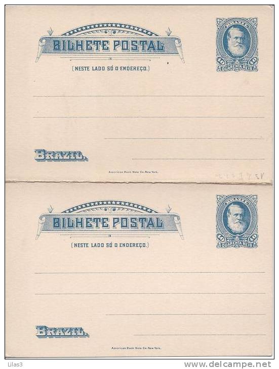 Entier Postal Carte Postale Avec Réponse Payée 40 Reis Bleu Neuf Superbe - Interi Postali