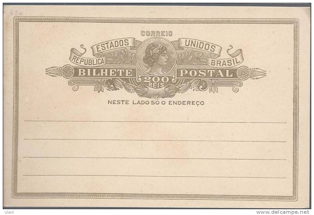 Entier Postal Carte Postale 200 Reis Marron  Neuf Superbe - Postal Stationery