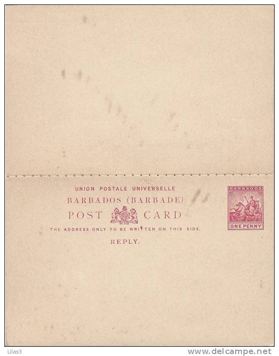 Entier Postal Carte Postale Avec Réponse Payée One Penny Cheval Marin Char - Barbades (1966-...)