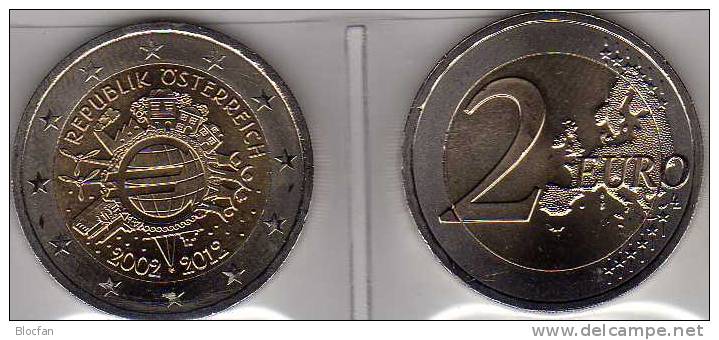 2 EURO Österreich 2012 Stg 6€ Sonderedition 10 Jahre Einführung €-Münze 2002 Stempelglanz Der Münze Wien Coin Of Austria - Oesterreich