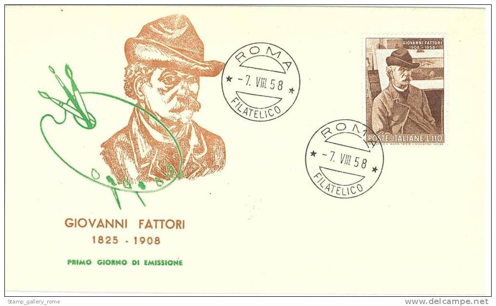 FDC - BUSTA ROMA  - GIOVANNI FATTORI   ANNO 1955    ITALIA REPUBBLICA - FIRST DAY COVER - FDC