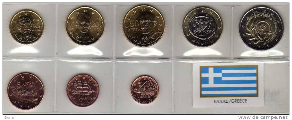 EURO-Satz Mit SM 2€ Griechenland 2011 Stg 21€ Stempelglanz Der Staatlichen Münze Greece Athen Set 1C.-2€ Coins Of Hellas - Grecia