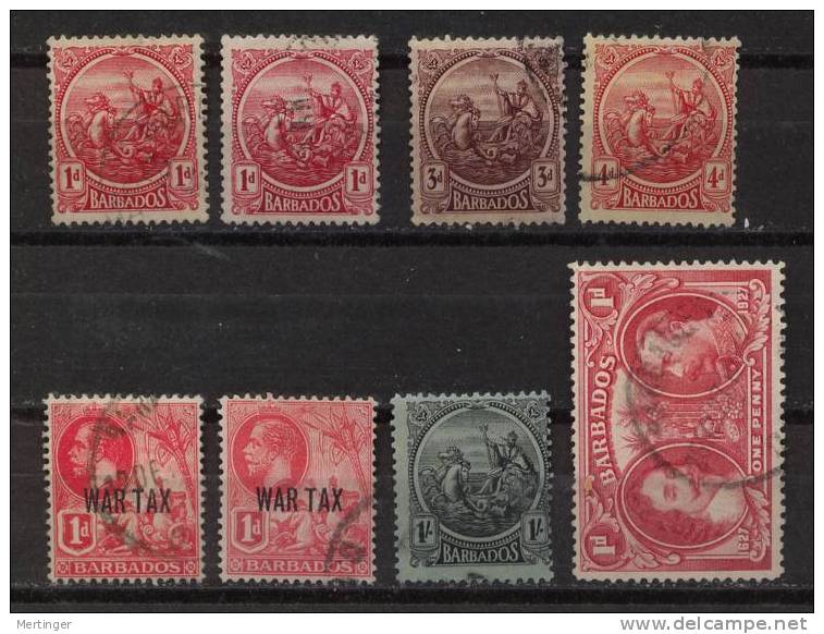 Barbados 8 Stamps Ca 1921-27 - Barbades (...-1966)