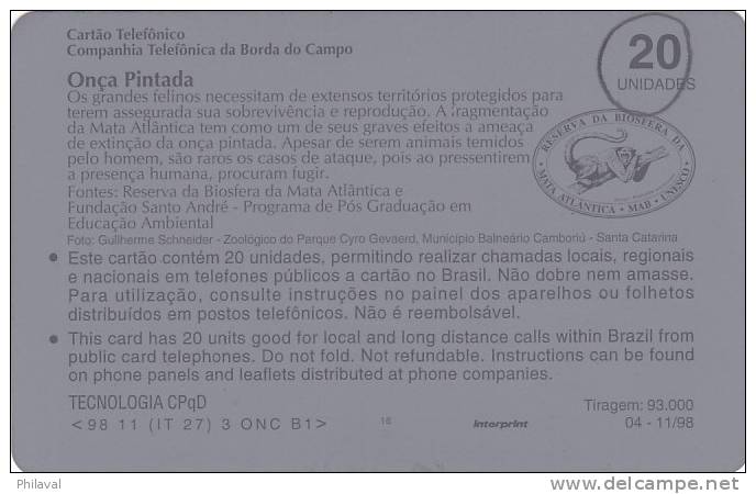Télécarte - Taxcard : Onça Pintada - Giungla