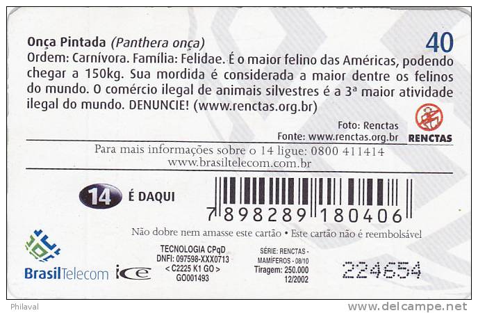 Télécarte - Taxcard : Onça Pintada - Panthera Onca - Selva