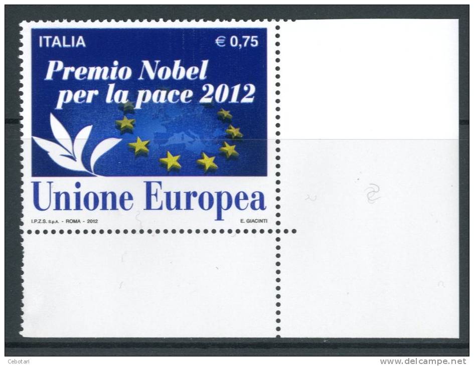 ITALIA / ITALY 2012** - Unione Europea "Premio Nobel Per La Pace 2012" - 1 Val. Come Da Scansione - 2011-20:  Nuevos