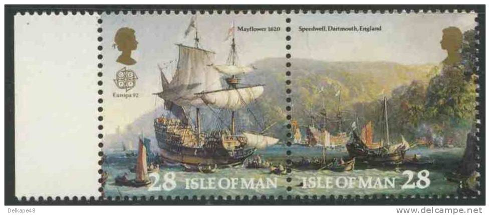 Isle Of Man 1992 Mi 505+506 Pair ** “Mayflower” Setting Sail For America + “Speedwell” Annchored At Dartmouth - Europa - 1992