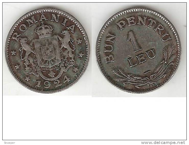 Romania 1 Leu  1924 P  Km 46 Vf   * - Rumänien