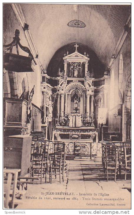 21433 MORBIHAN. SAINT JACUT.interieur L EGLISE -retable Restauré Trois Statues -laurent Nel - - Saint Jean Brevelay