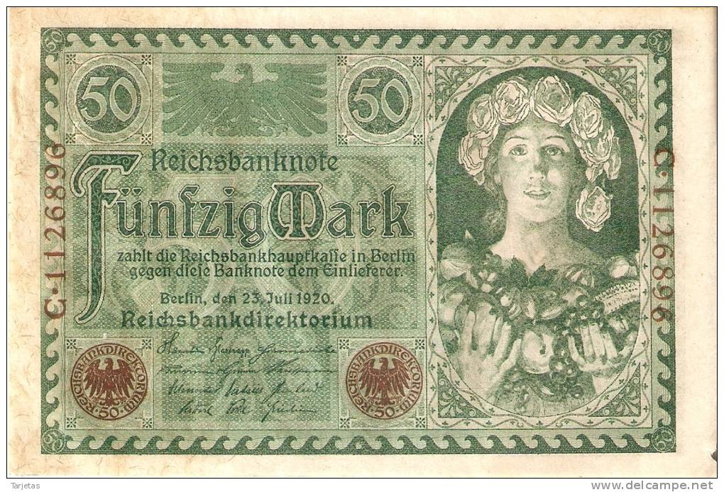 BILLETE DE ALEMANIA DE 50 MARCOS DEL AÑO 1920  (BANKNOTE) - 50 Mark