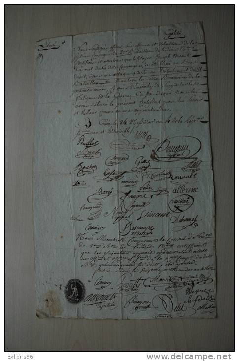 Révolution Ernée (53) 1796, Fédérés Volontaires Nationaux, Caporal Joseph ORSANT, Nbses Signatures, Cachet - Autres & Non Classés