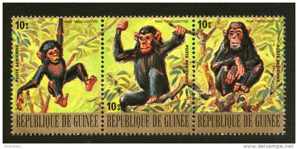 Guinea 1977 Chimpanzee Monkey Wild Life Animal Fauna Se-tenant Sc C140 MNH # 4128 - Chimpanzees