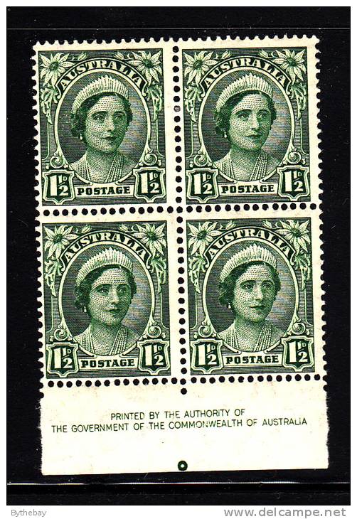 Australia MH Scott #192 Inscription Block Of 4 1 1/2p Queen Elizabeth - Feuilles, Planches  Et Multiples