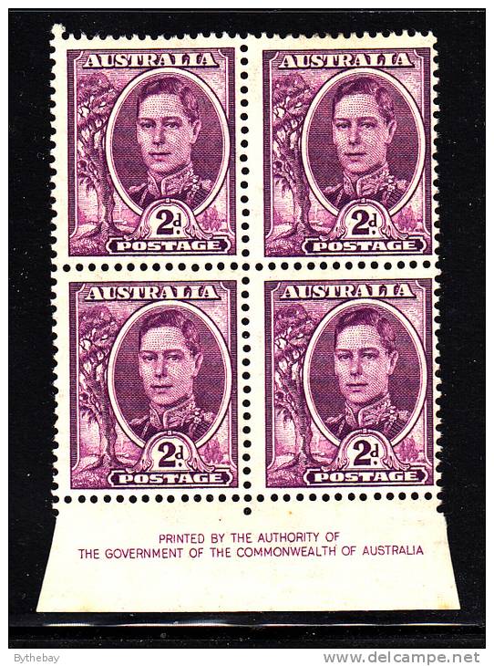 Australia MH Scott #193 Inscription Block Of 4 2p King George VI - Ganze Bögen & Platten