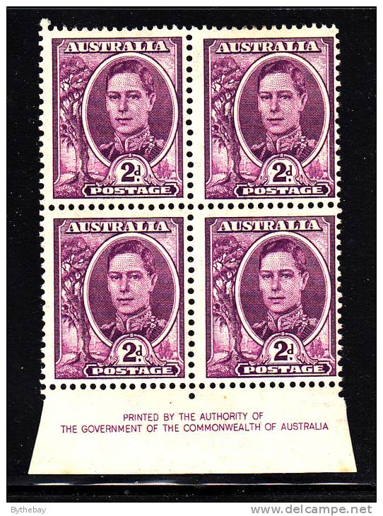 Australia MH Scott #193 Inscription Block Of 4 2p King George VI - Volledige & Onvolledige Vellen