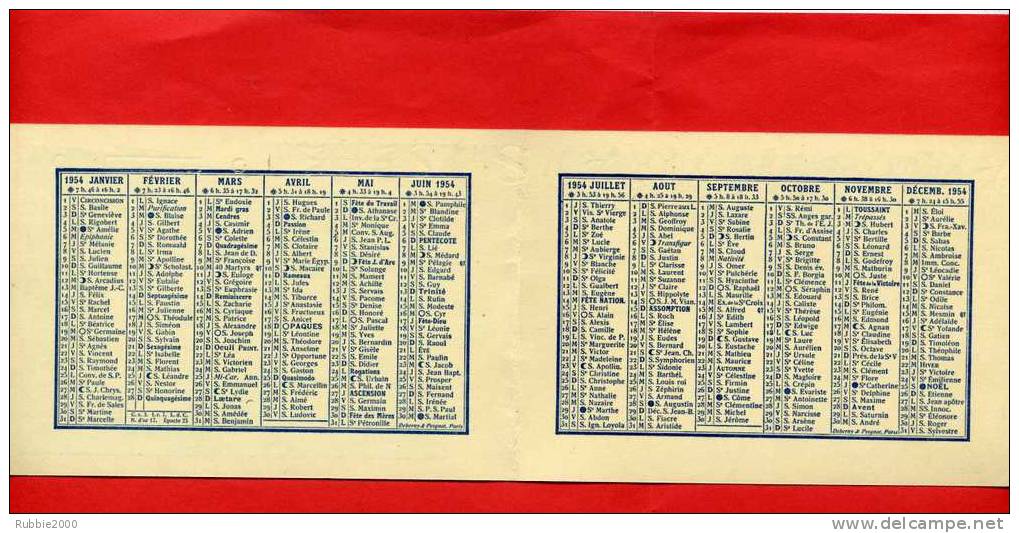 CALENDRIER 1954 CAISSE GENERALE ACCIDENTS 14 RUE RACINE NANTES LOIRE ATLANTIQUE CACHET LECOMTE RUE DU BOURGNEUF CHARTRES - Petit Format : 1941-60