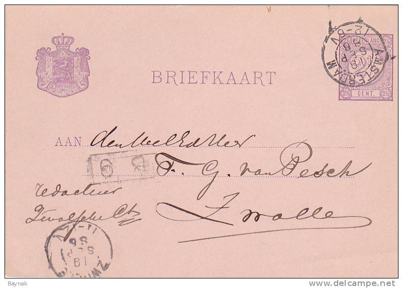 BRIEFKAART 1886  -  AMSTERDAM, ZWOLE - Postal Stationery