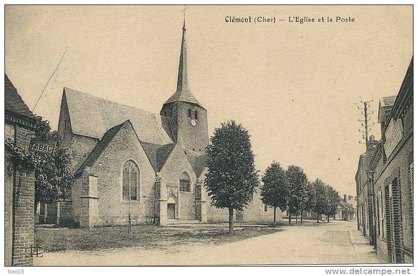 Clemont L' Eglise Et La Poste PTT Lenormand Orleans Voyagé - Clémont