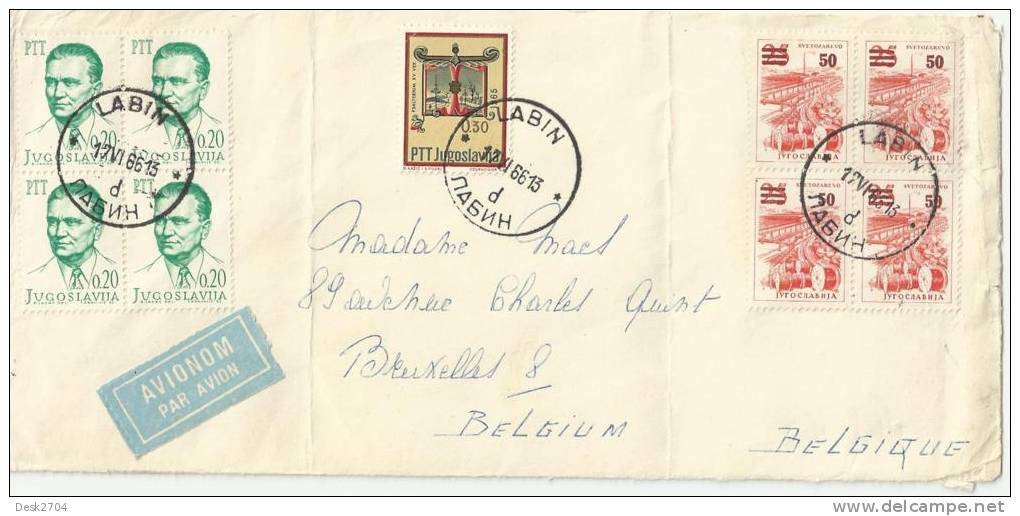 ENVELOPPE TRAJET LABIN / BRUXELLES 8  CACHET 17 VI 66  13 - Briefe U. Dokumente