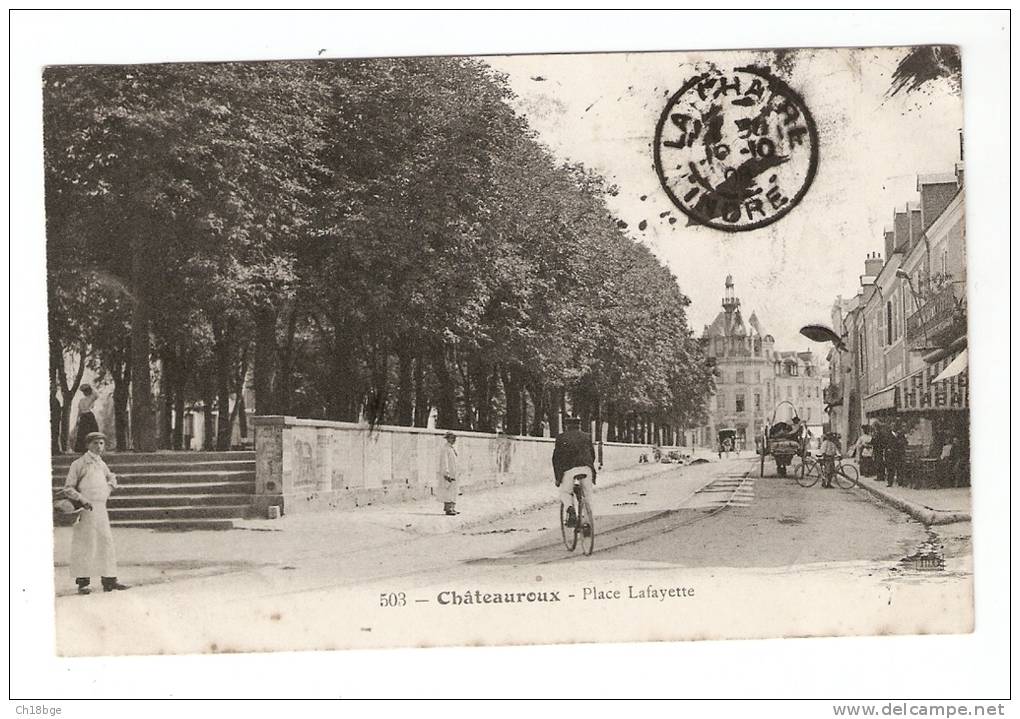 CPA : 36 - Indre : Châteauroux : Place Lafayette : Animation , Vélo , Attelage ... Vue Peu Commune - Chateauroux