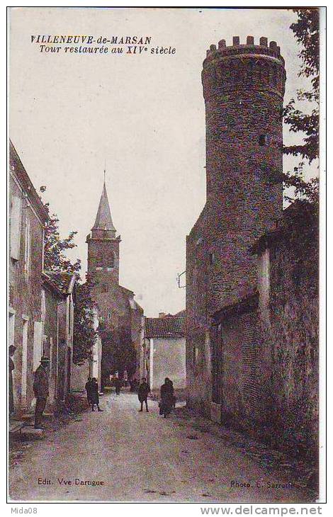 40. VILLENEUVE DE MARSAN. TOUR RESTAUREE AU XIV Ieme Siecle. ANIMATION. Editeur Vve DARTIGUE - Villeneuve De Marsan