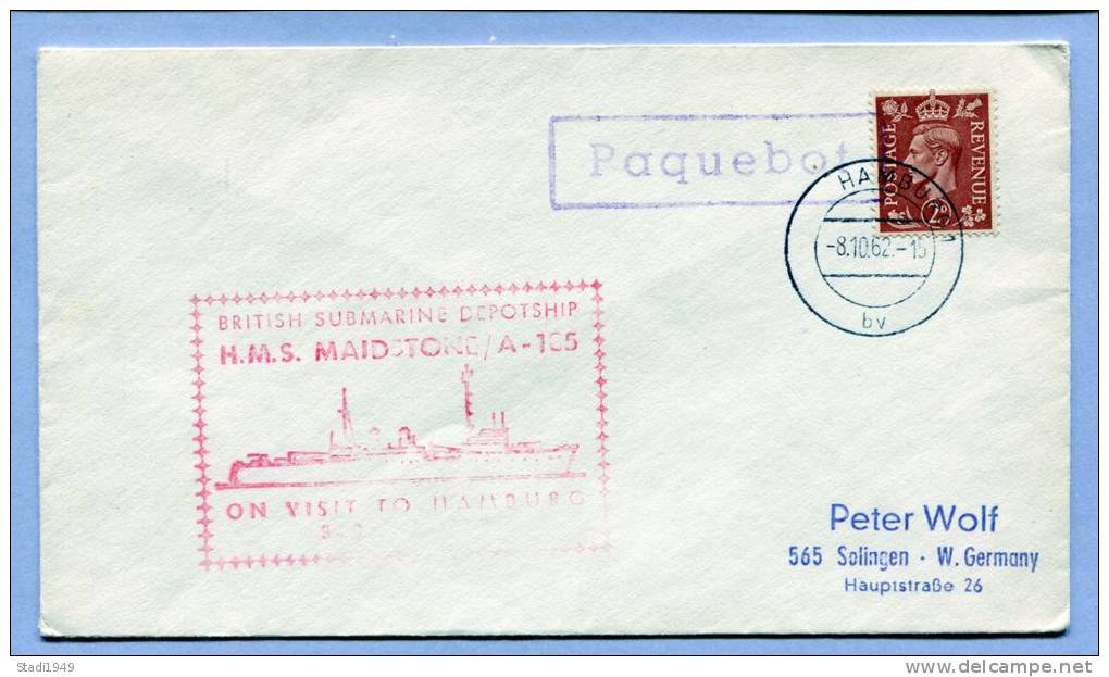 Ship Post Letter PAQUEBOT HMS MAIDSTONE HAMBURG 1962  (194) - Covers & Documents