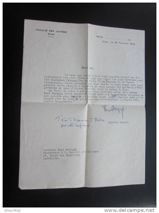 Faculté Lettres D'Aix Nice 29/1/ 1954 Lettre Félicitations Pr Heureuses Fiançailles De Votre Fille Jeannie Corse Corsica - Compromiso