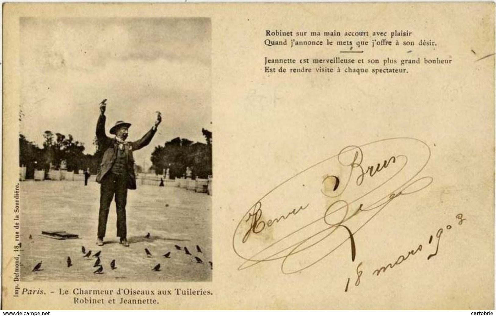 Dépt 75 - PARIS - Le Charmeur D'oiseaux Aux Tuileries - Robinet Et Jeannette - Dos Non Divisé - Imp. DELMOND - Artisanry In Paris