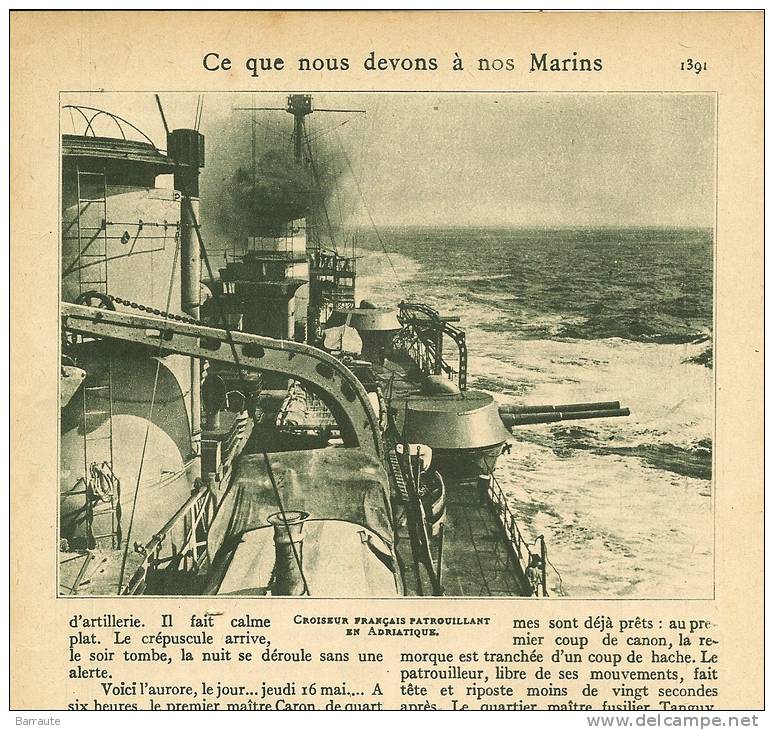 Feuillet  Article Actualité De 1918 "CE QUE NOUS DEVONS A NOS MARINS " Par G.-TOUDOUZE. - Documenti Storici