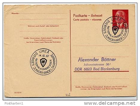 DDR P 65 A Antwort-Postkarte Sost. Nationalkongress Handelskammer UMEÅ Schweden 1967 - Postales Privados - Usados