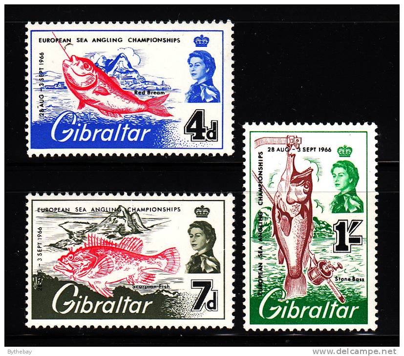 Gibraltar MH Scott #177-#179 Set Of 3 European Sea Angling Championships - Red Bream, Scorpian Fish,Stone Bass - Gibraltar