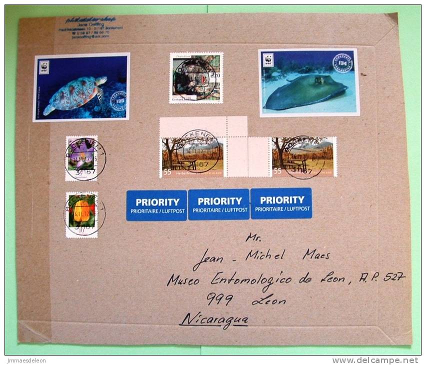 Germany 2012  Front Big Size Cover To Nicaragua - Flowers - WWF Turtle And Fish Labels - Covers & Documents