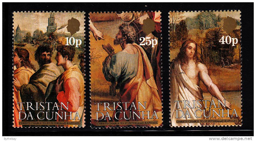 Tristan Da Cunha MNH Scott #344-#346 Set Of 3 Details From Christ's Charge To St Peter - Raphael 500th Birth Ann - Tristan Da Cunha