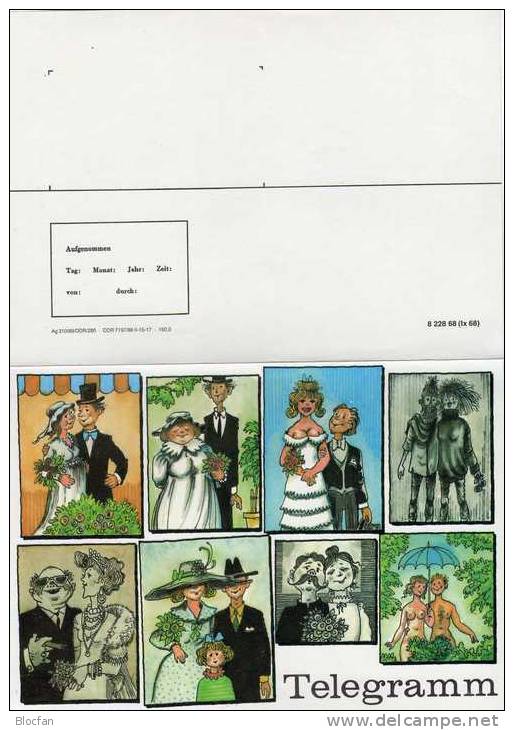 Schmuckblatt-Telegramm Hochzeit 1988 DDR Lx68 ** 10€ Bilder Von Hochzeitspaare  Honeymoon Document Of Germany Rar!!! - Lettres & Documents