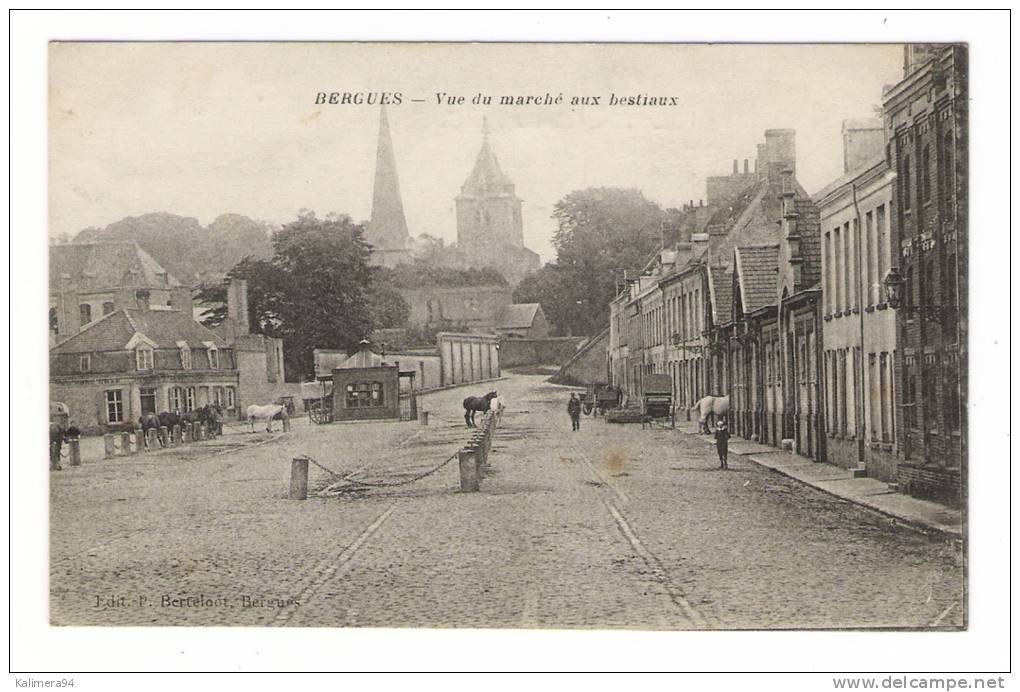 NORD  /  BERGUES  /  VUE  DU  MARCHE  AUX  BESTIAUX  ( Chevaux, écuries, Balance De Pesées ) /  Edit.  P. BERTELOOT - Bergues