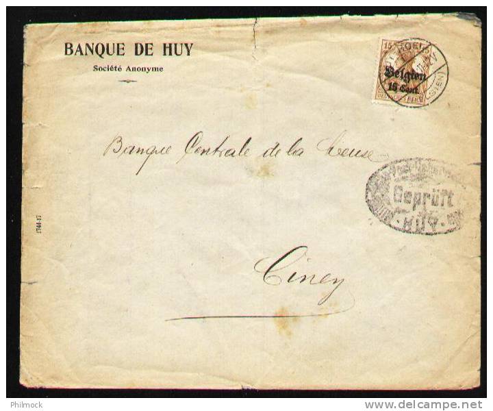 Lettre Huy 23-1-1918 Vers Ciney - Timbre Occupation - Très Belle Oblitération Ciney Au Verso - Covers & Documents