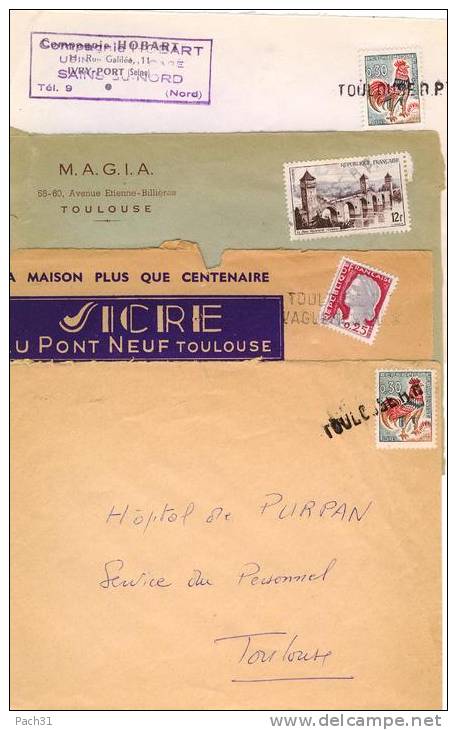 Lot De 8 Devant De Lettres Oblitérées à L'arrivée Griffe Toulouse RP Et Toulouse Vaguemestre - Brieven En Documenten